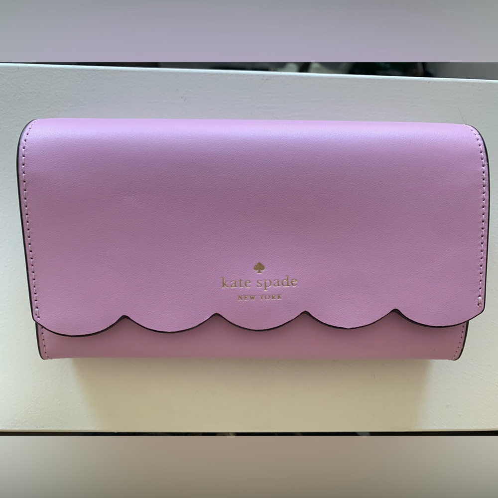 Kate Spade Smooth Leather Gemma Wallet on a Chain - Lavender Frost